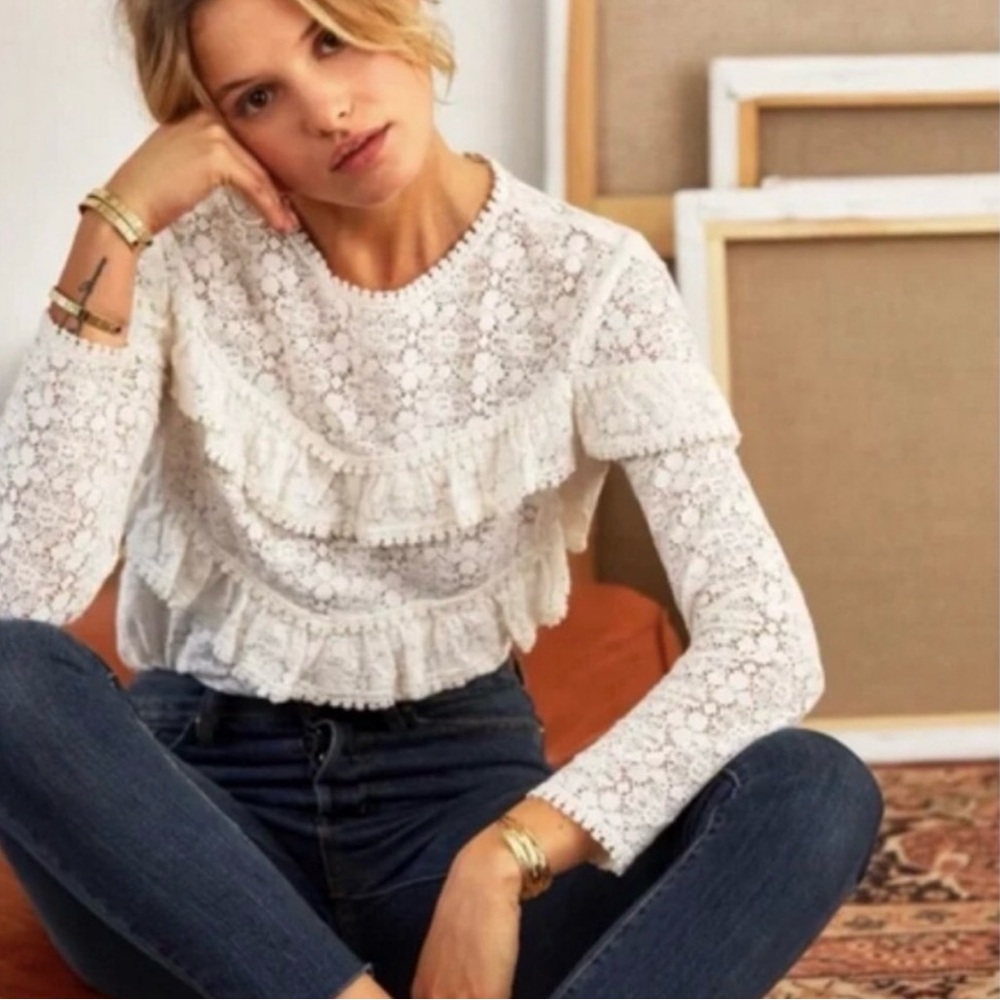 Sezane Ninon Lace Ruffle Blouse